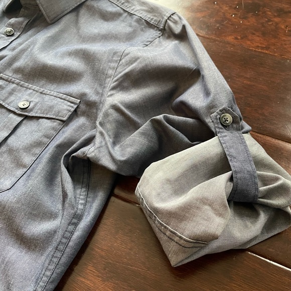 Express Size Medium Button Dress Shirt 15-15 1/2 Slate Blue Extra Slim Fit - Picture 3 of 9